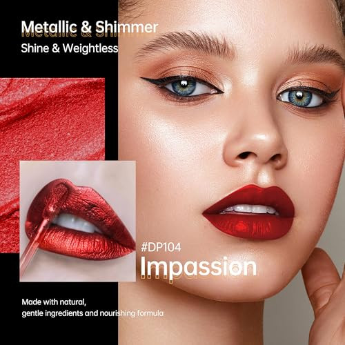 Dark Red Lipsticks For Women Metallic Glitter Long Lasting Lipstick