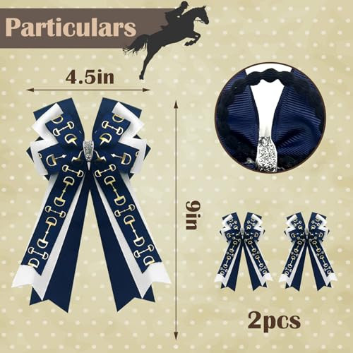 Ftuuo 2 Pcs Equestrian Hair Bow Blue Navy Handmade Horse Show Hair Ties Horse Pendant Equestrian Show Bowknot Hair Bow Accessories For