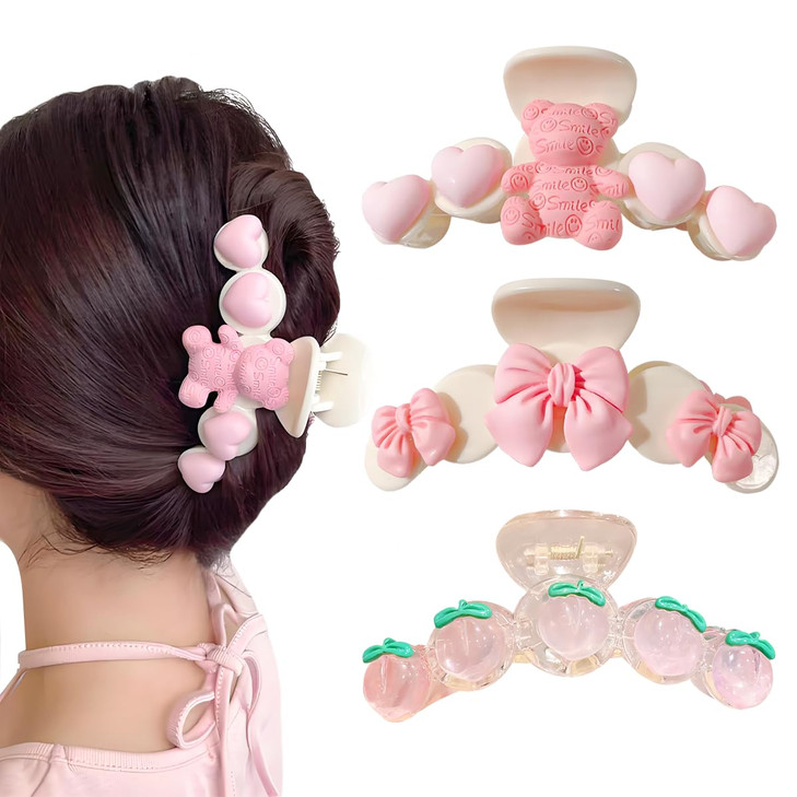 3Pcs Pink Hair Clips For Women 4 Fun Claw Clips For Thin Or Thick Hair Medium Nonslip Hair Claw Cute Hair Accessories Pink