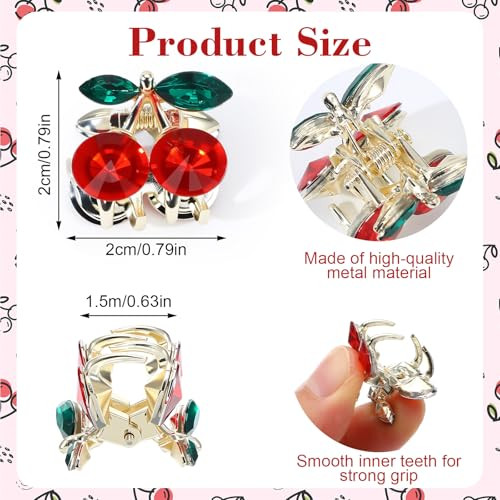 8 Pcs Mini Cherry Hair Clips Mini Summer Fruit Hairs Claw Clips Non Slip Cherry Cute Hair Clip Decorative Rhinestone Fairs Accessories For