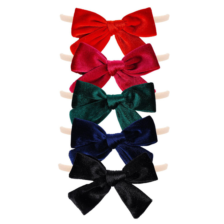 Cnomg 5 Pcs Christmas Baby Hair Bows Christmas Velvet Baby Hair Bows Elastic Nylon Hairbands Hair Accessories For Infants Toddlers Child