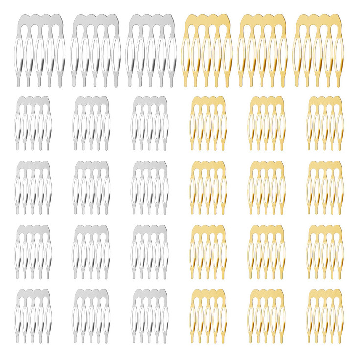 30Pcs 5 Teeth Metal Hair Comb Clips Small Metal Side Hair Comb Silver And Gold Plain Blank Crafting Diy Slide Combs For Women Wedding And