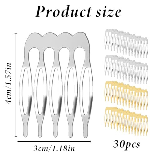 30Pcs 5 Teeth Metal Hair Comb Clips Small Metal Side Hair Comb Silver And Gold Plain Blank Crafting Diy Slide Combs For Women Wedding And