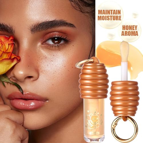 Honey Hydrating Lip Oil Cute Lip Gloss Keychain Clear Lip Oil For Women Lip Gloss Flavoring Oil With Vitamin E Moisturized Shiny Lips For