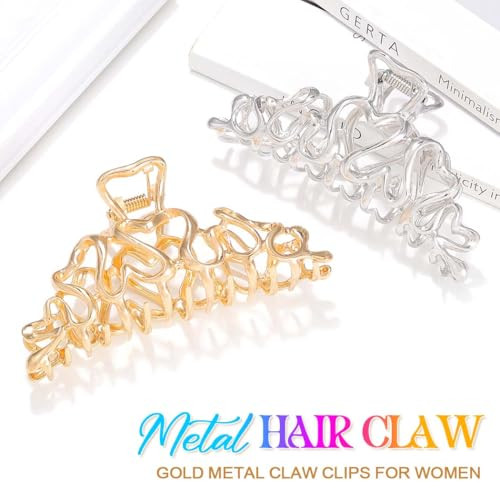 Fashey Metal Hair Clips Gold Claw Clips Large Fancy Hair Claws Hair Accessories For Women