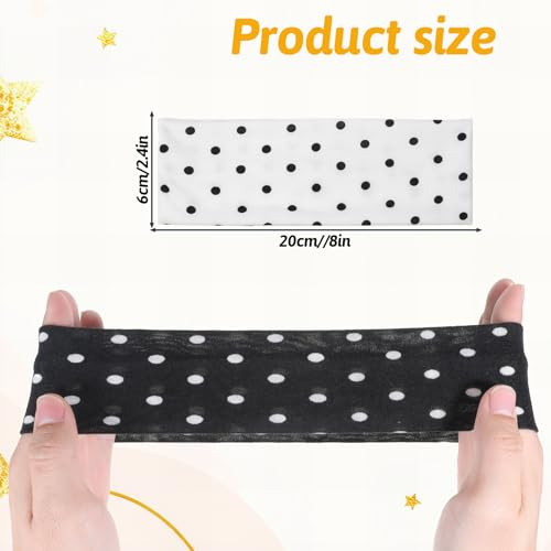 Tucnoeu 2Pcs Black White Polka Dot Headband Set Stretchy Spa Yoga Headbands Soft Non Slip Fashion Head Bands Elastic Wide Sweatband Headband