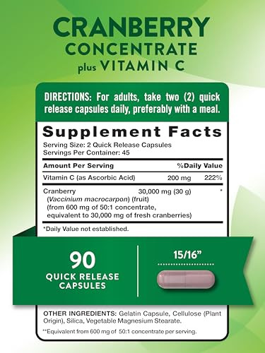 Nature's Truth Cranberry Concentrate Pills | Plus Vitamin C | Triple Strength Support Capsules | Non-GMO & Gluten Free Supplement