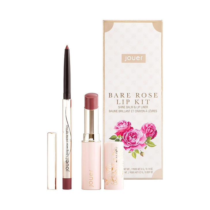 Jouer Bare Rose Lip Kit Essential Lip Enhancer Shine Balm And Lip Liner Duo Tinted Lip Balm Jojoba Seed Oil And Maxi Lip 51 Value