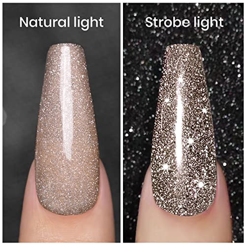 Rarjsm Reflective Glitter Gel Polish Flash Dimond Nude Brown Gel Nail Polish Winter Colors Sparkly Shiny U V L E D Curing Need Nailgel For