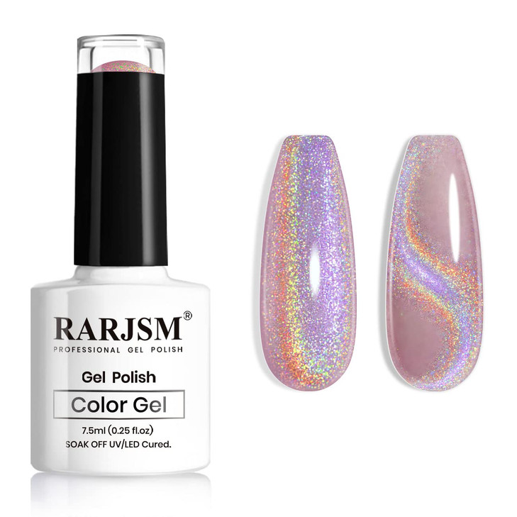Rarjsm Cat Eye Gel Nail Polish Galaxy Chameleon Magnetic Gel Pink Holographic Glitter Soak Off U V L E D Diy Manicure Art For Salon Designs