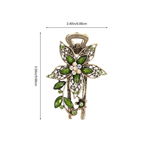 Uonlytech Hair Clip Green Flower Crystal Hair Clip Sparkly Glitter Rhinestones Hair Clips French Elegant Hair Barrettes Hair Jewelry For