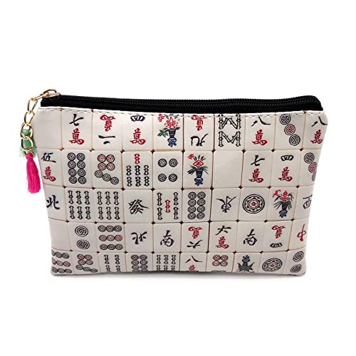Xdmxy Mahjong Cute Small Cosmetic Bag Mini Makeup Bag For Women And Girls Pu Leather Small Travel Toiletry Bag Accessories Organizer With