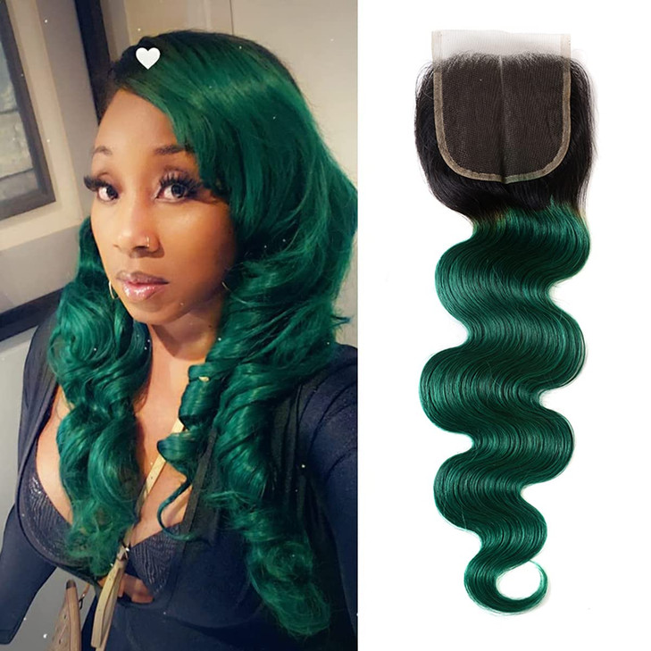 Sexay Green Lace Closure Body Wave Brazilian Virgin Human Hair Extensions Ombre Free Part Closure Pre Plucked With Baby Hair For Black Women