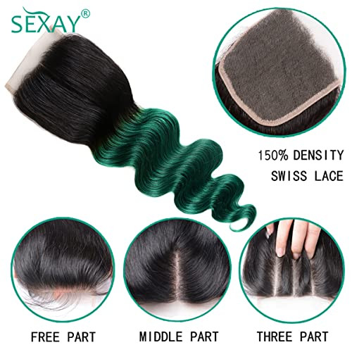 Sexay Green Lace Closure Body Wave Brazilian Virgin Human Hair Extensions Ombre Free Part Closure Pre Plucked With Baby Hair For Black Women