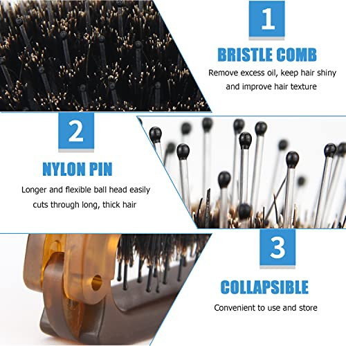 Travel Folding Hair Brush Mini Boar Bristle Hair Brush For Men Women Kids