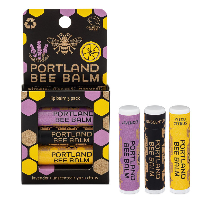 Portland Bee Balm All Natural Handmade Beeswax Lip Balm With Organic Coconut And Olive Oil Yuzu Citrus And Lavender Assortment 3 Count