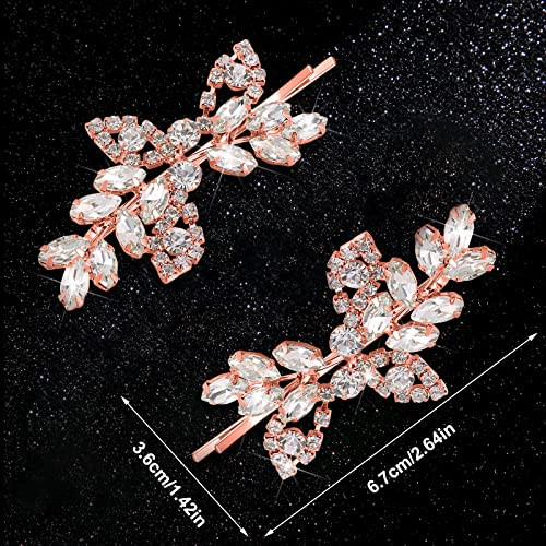 4 Pieces Leaf Pearl Crystal Hair Clips Elegant Bridal Hairpins And Barrettes For Women Girls Rose Gold Rhinestone Style