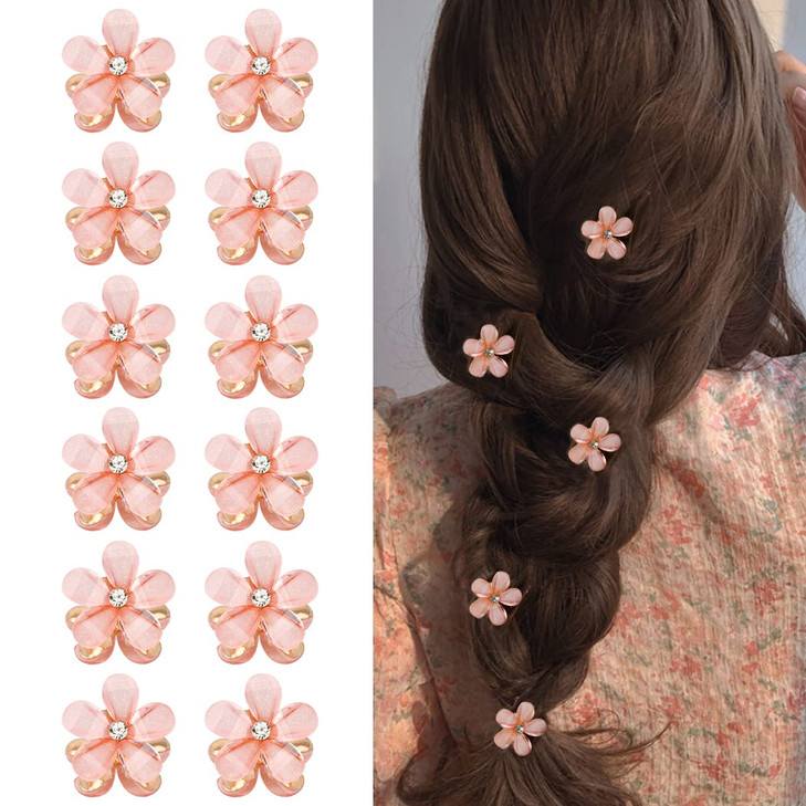 Ahoney 12Pcs Pink Hair Clip Small Claw Clips For Women Mini Flower Girl For Hair Decorations Daisy Hair Clip Bangs Clips Korean Hair