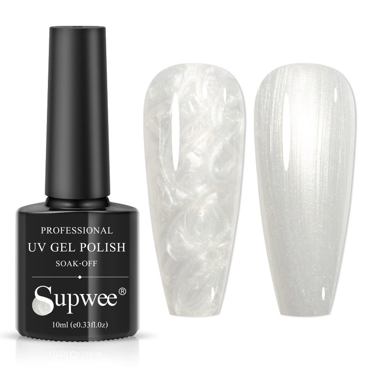 Supwee Pearl Shell Gel Polish Nail Mermaid Gel Nail Polish White Pearlescent Gel Nail Polish Shell Thread Glitter Gel Polish 10Ml Shimmer