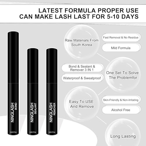 Lash Bond And Seal Remover Ninglash Super Strong Hold 5 Days Long Lasting Waterproof Cluster Eyelash Glue For Lash Clusters Fast Drying Lash