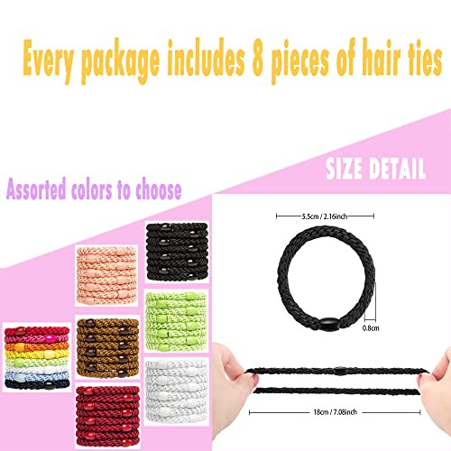 Axen 8Pcs Elastic Hair Tie For Women Girls Cotton Bands Soft Woven Ponytail Holders For Thick Hair And Curly Hair Pastel