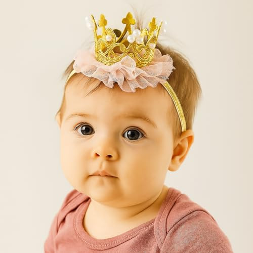 Nishine Princess Toddler Girls Crown Tiaras Baby Elastic Birthday Party Crown Headband Photo Props Gift Pear And Gold