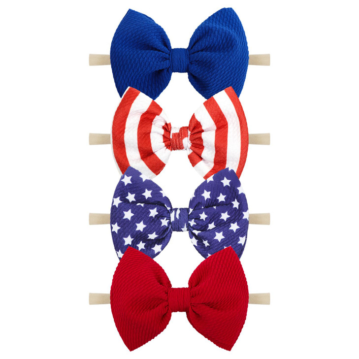 Yanjie 4Th Of July Flag Baby Nylon Headbands Bows Red Blue White Star Spangled Hairbands Bows Hair Accessories For Newborns Toddlers Kids 4