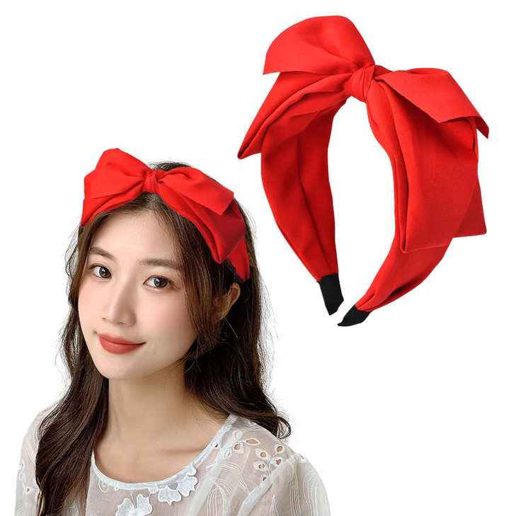 Kilener Red Bow Headband With Big Bowknot Hair Hoop And Top Knot Bow Accessories For Women And Girls