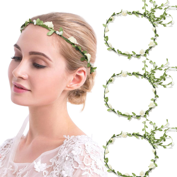 Awaytr 3Pcs Flower Crown Floral Wreath Fairy Headband For Women Girls