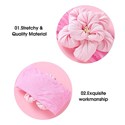 Jiahang Baby Girls Large Flower Headwrap Nylon Stretchy Silk Turban Headband 6Pcs Set For Newborn Infant Toddlers Dasiy Flower