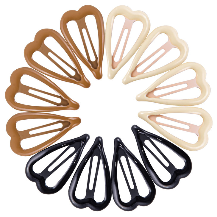 Cptots 12 Pcs Metal Snap Hair Clips Heart Shape Barrettes For Women Non Slip Accessories For Thick And Thin Fine Hair Bright Black Brown