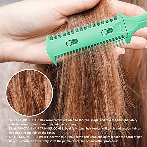 Soft N Style Haircut Razor Comb 3 Pack Double Sided Razor Hair Styling Scissors Comb Split Ends Trimmer Styler For Thin And Thick Hair Green