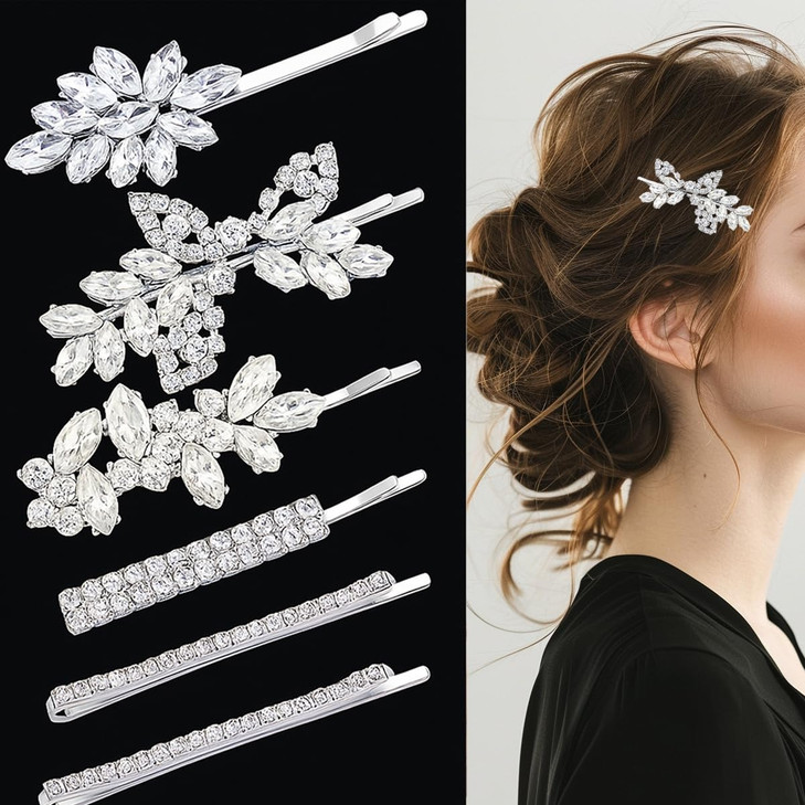 6 Pieces Delicate Rhinestone Bridal Hair Clip Leaf Wedding Hairpin Bride Crystal Hair Clips Elegant Bridal Hairpins Hair Accessories For