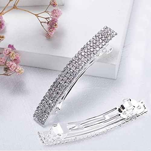 6 Pcs Crystal Rhinestone Hair Clips Silver French Barrettes For Women
