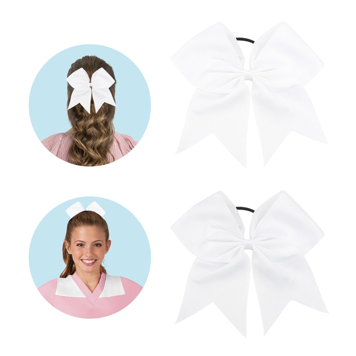 Wrnzl Cheer Bows For Cheerleaders Cheerleading Bows 2 Pcs 8 Inch Large White Hair Bow Scrunchies Ribbon Ties School Sports Softball