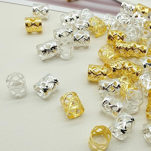 Leileixi 100Pcs Gold And Silver Dreadlock Accessories Hair Cuffs For Braids Loc Jewelry Rings Adjustable Hair Beads For Women And Girls