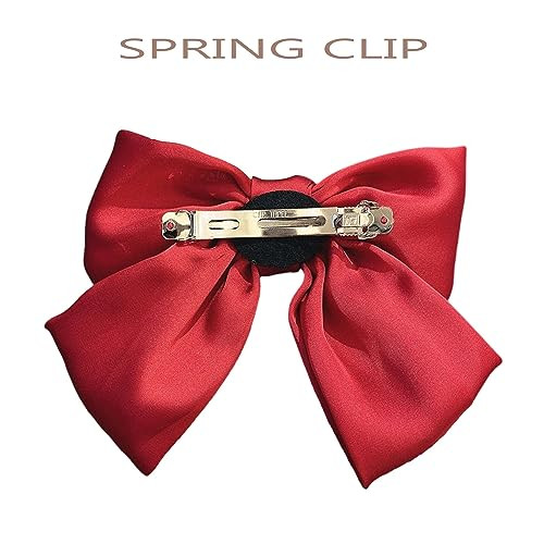Sevenhead Bow Hair Clips Champagne Duckbilled Clip 1 Pack Barrettes Large Big Oversized Knot Bowknot Satin French Barrettes Snap Hair Clips