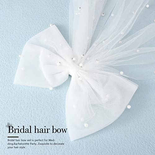 Jakawin Bride Wedding Hair Bow White Tulle Bridal Veil Hair Clip For Women