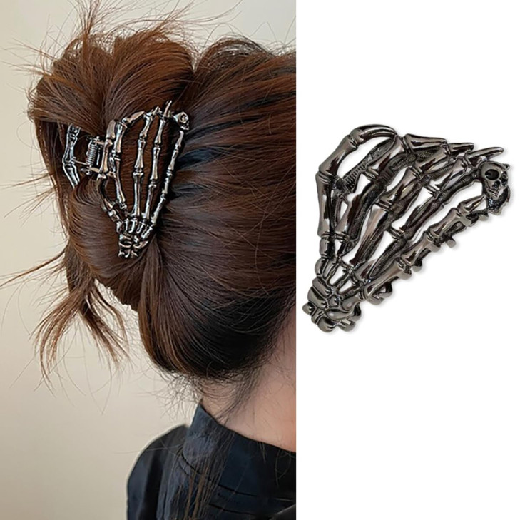 Aiupuoc Black Hair Clip With Skeleton Skull Design For Women S Hair Styling Medium Metal Hair Claw Clips Halloween Hair Accessories 1 Count