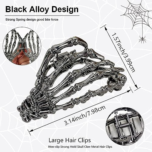 Aiupuoc Black Hair Clip With Skeleton Skull Design For Women S Hair Styling Medium Metal Hair Claw Clips Halloween Hair Accessories 1 Count