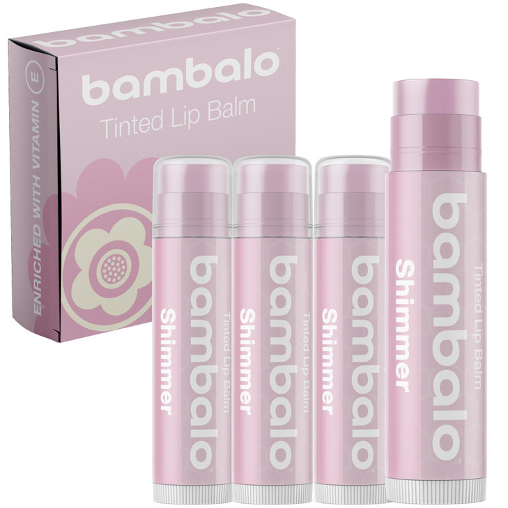 Tinted Lip Balm Shimmer Bambalo 4 Pack Hydrating Moisturizing Care Subtle Pearl Glow Natural Organic Formula Lightweight Smooth Finish Made
