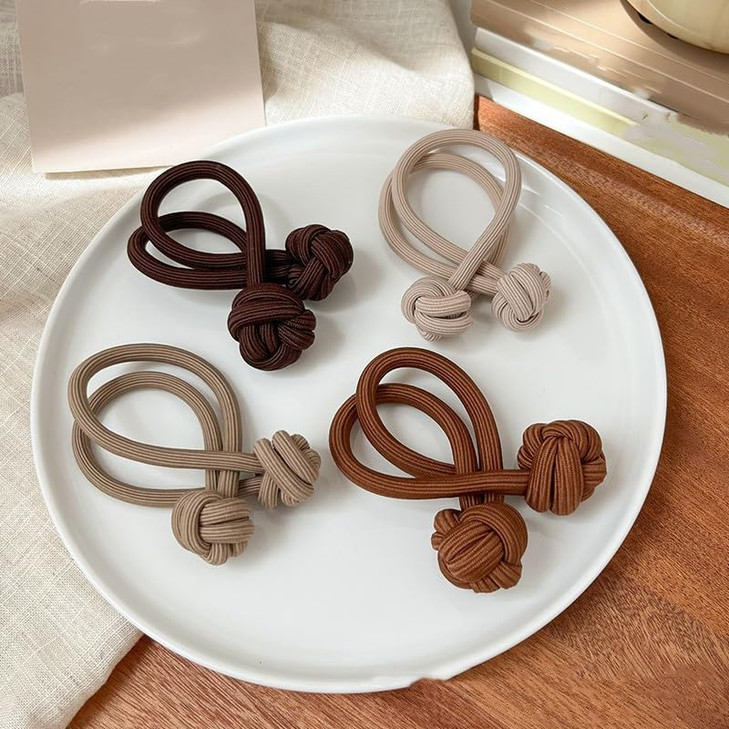 Vedo Shipin Chinese Knot Hair Ties For Women 4 Count Cute High Elastic Thick Hair Ties No Damage Ponytail Holders Hair Accessories For Thick