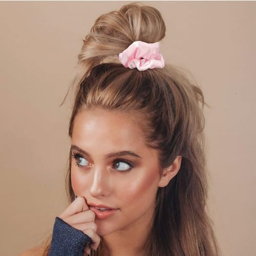 Kicosy Pink Silk Hair Scrunchies For Women Girls 12Pcs Bulk For Thick Hair No Damage Hair Ties Accessories