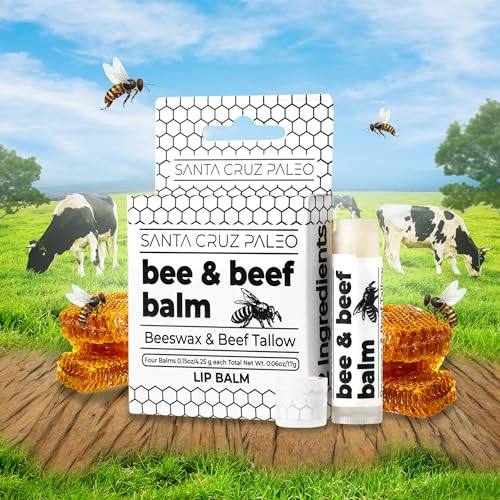 Santa Cruz Paleo Grass Fed Beef Tallow And Beeswax Lip Balm 1 Pack Beef Tallow For Skin Care Moisturizer Hypoallergenic For Sensitive Skin