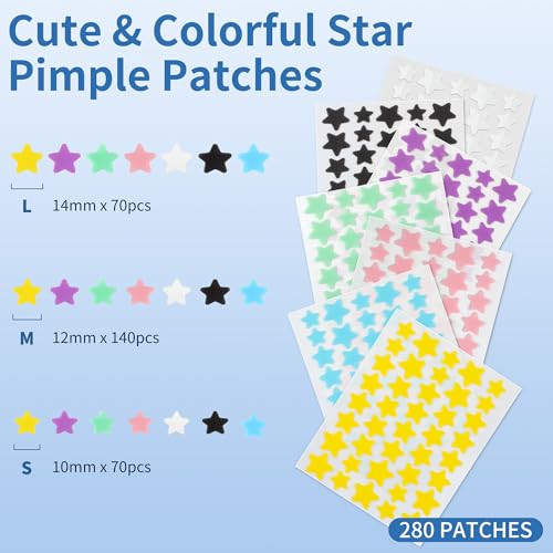 Daolyo Pimple Patches For Face 3 Size 280 Counts Hydrocolloid Acne Patches Cute Star Pimple Stickers With Salicylic Acid Tea Tree Oil And