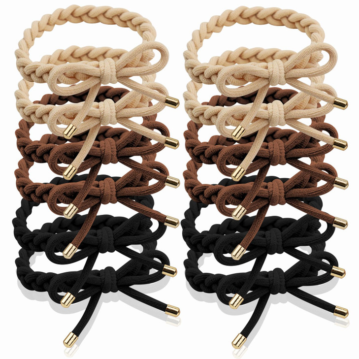Kovolitu 12 Pcs Braided Hair Ties Bow Tie Hair Bracelets For Women Girls Elastic Hair Ties No Damage Ponytail Holders
