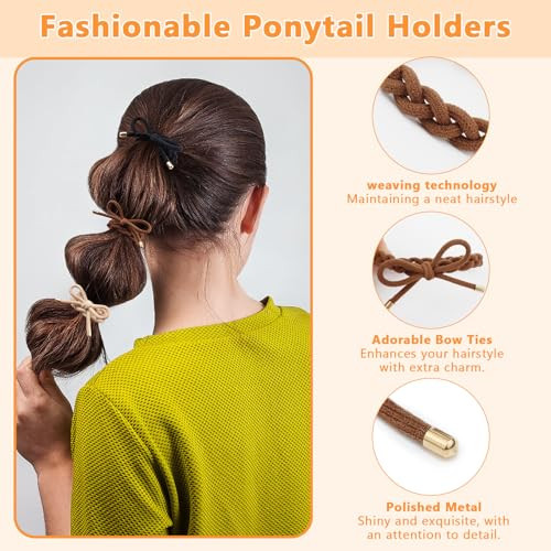 Kovolitu 12 Pcs Braided Hair Ties Bow Tie Hair Bracelets For Women Girls Elastic Hair Ties No Damage Ponytail Holders