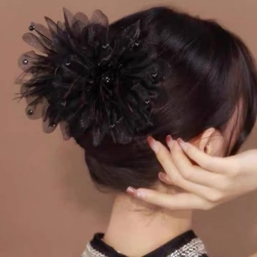 Asggbah Hair Clip With Flower Bird Feather And Bowknot 1Pc Black For Women Girls Large Bow Hair Claw Clips For Thick Hair Barrettes Birthday