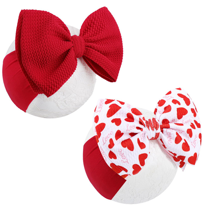 Lanmerry Valentines Baby Bow Headbands For Girls Waffle Tied Bow Hairbands Handmade Cute Red Love Heart Head Wraps Hair Accessories For