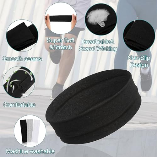 Mabor 3Pcs Non Slip Headbands Soft Elastic Head Bands For Women Girls Stretchy Sweat Wide Headband For Yoga Workout Sports White Black Grey